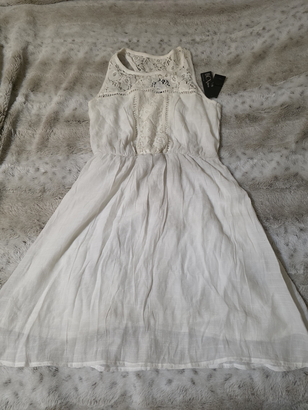 BCX White Lace Yoke Sleeveless Sundress